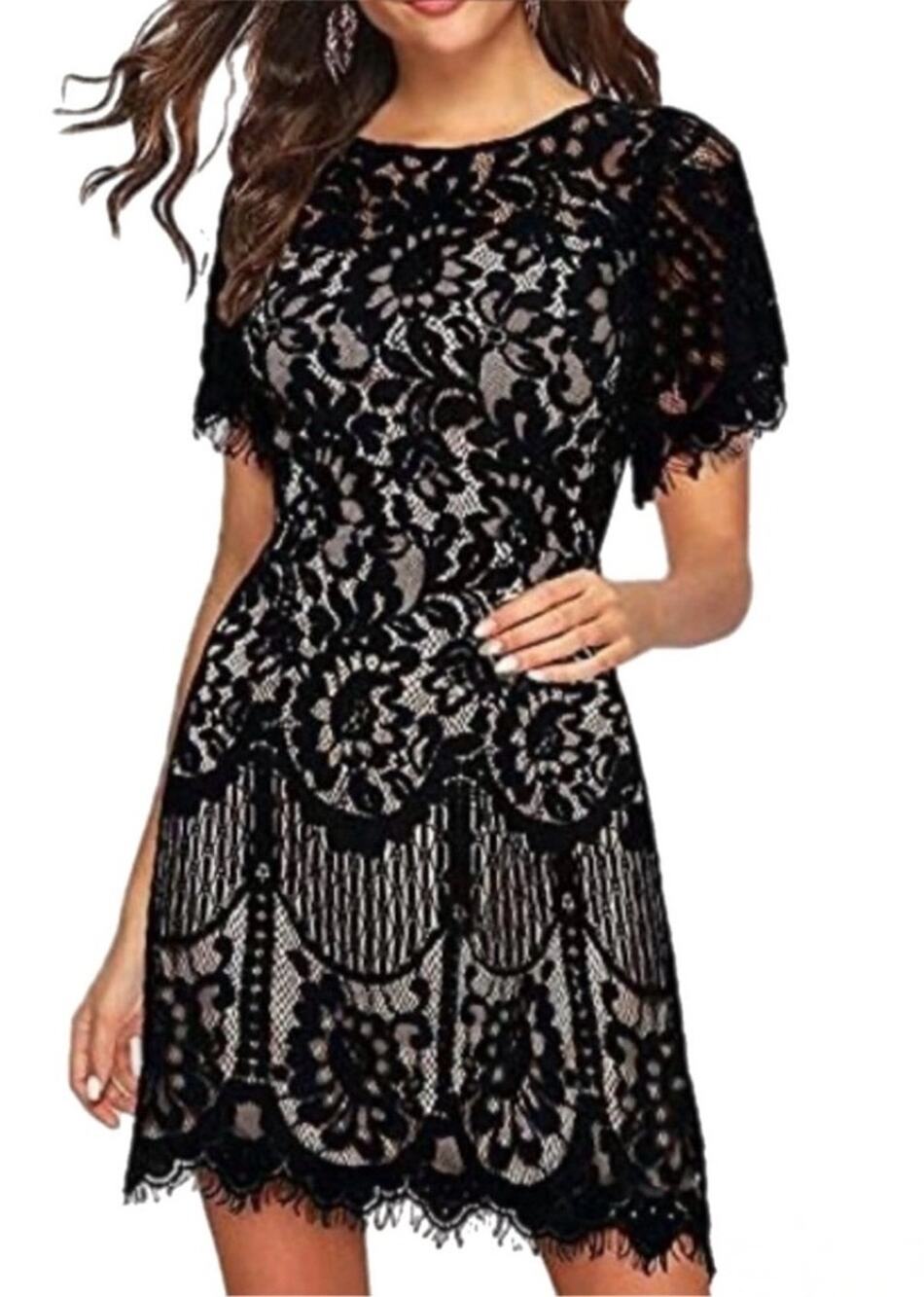 MSLG Elegant Floral Lace Cocktail Dress | V-Back A-Line | Size Small | Like New